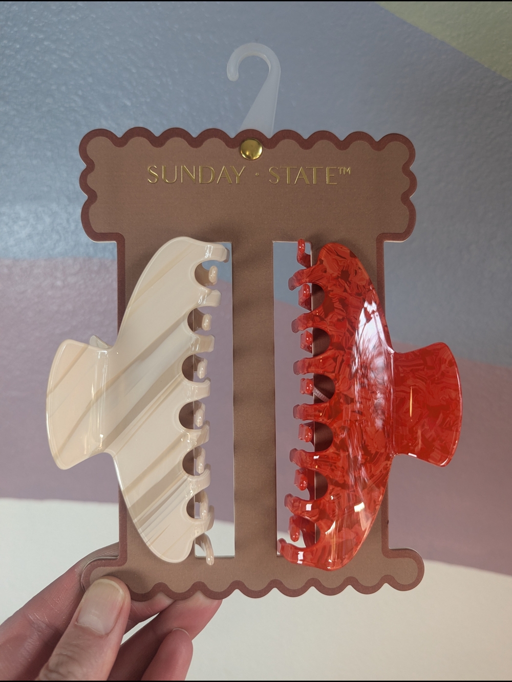 Sunday State Red & Cream Hair Claw Clip Set NWT